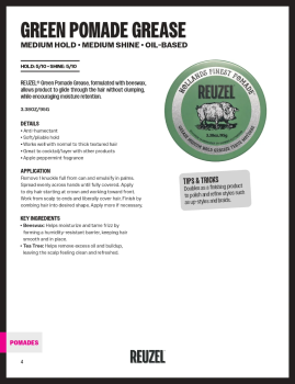 [NEW] REUZEL GREEN POMADE GREASE - 3.38OZ/95G [RZ2041]