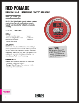 [NEW] REUZEL RED POMADE WATER SOLUBLE  - 3.38OZ/95G [RZ2011]