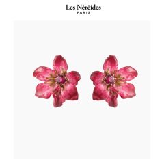 Les Néréides Earings Large Pink Clematis Flower MONTMARTRE 1900 [LNAWMM102T/1]