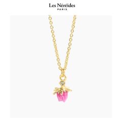 Les Néréides Necklace Rosebud and White Crystal PROMENADE A BARBIZON [LNAWBB307/1]