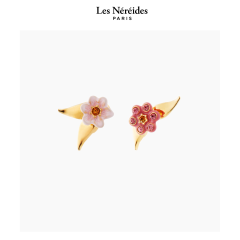 Les Néréides Earrings Asymmetrical Pink Jasmine Flower SECRET DE PARFUMEUR  [LNAUSP109T/1]