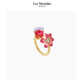 Les Néréides Adjustable Ring Pink Clementis, Faceted Glass and Purple Wisteria MONTMARTRE 1900 [LNAWMM601/1]