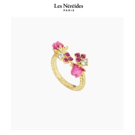 Les Néréides Ring Rosebud and Pink Faceted Crystal PROMENADE A BARBIZON [LNAWBB607/1]