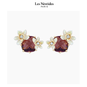 Les Néréides Earring Vanilla Flower and Faceted Glass NOTES DE COEUR [LNAQNC102T/1]