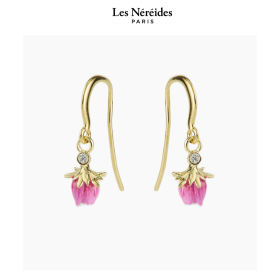 Les Néréides Hook Earing Dangling Rosebud with a White Crystal PROMENADE A BARBIZON [LNAWBB110T/1]